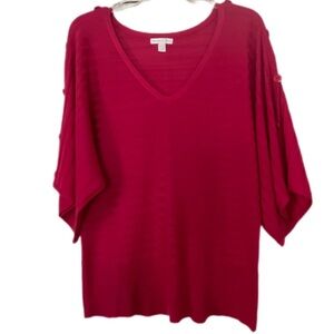 New York & Company Bright Fuchsia V-Neck Top Boho, Y2K, Romantic, Casual Chic